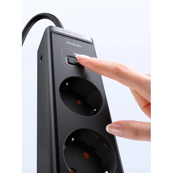 Мережевий фільтр-подовжувач Mcdodo GaN (1.5м): Три розетки 220V / 30W - два USB Type-C / один USB-A для телефону, планшета, ноутбука, MacBook / зарядний пристрій з підтримкою протоколів швидкої зарядки (PD 3.0, QC 4.0, PPS, AFC, FCP)