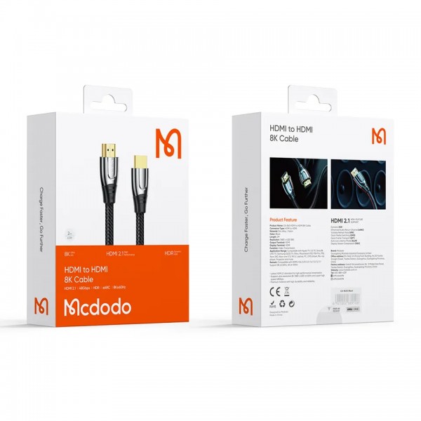Цифровий відео-аудіо дата кабель Mcdodo HDMI/HDMI: 2.1 UltraHD, 8K@60Гц, 4K@120Гц / Dynamic HDR / eARC / 3D / 2м (200 см) для ТВ, моніторів, консолей, ноутбуків, MacBook, ПК (СS-307)