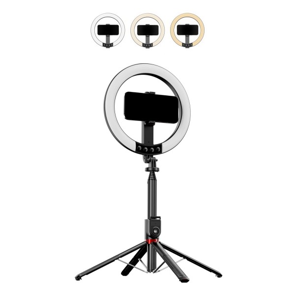 Набір для блогера: Трипод - штатив (230 см max. висота) + Кільцева LED лампа Ring Light (діаметров у 25.5 см) для фото, відео, стріму, селфі / Bluetooth 5.2 пульт / Монопод - селфі палиця зі світлом (СS-317)