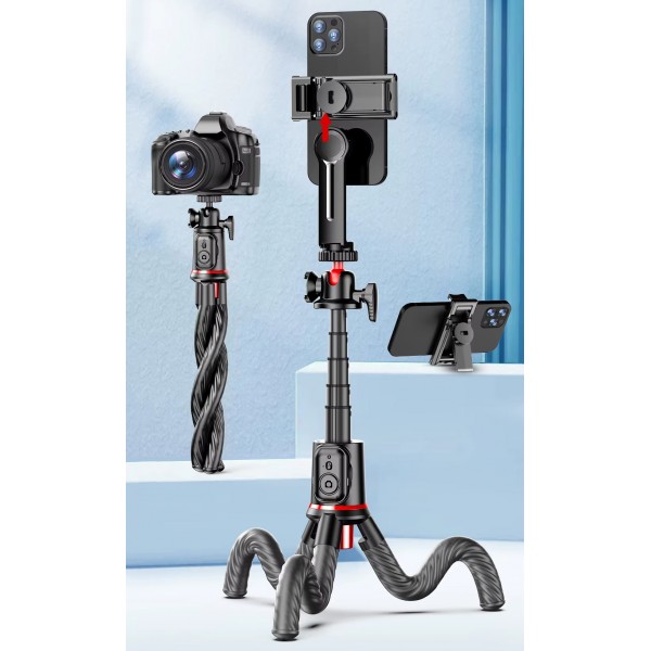 Гнучкий трипод - штатив Flexible Tripod (63,8 см max довжина) для телефону, фото, відео (екшн камери, фотоапарата з різьбою в 1.4'') / Bluetooth пульт / Восьминіг - селфі палиця з місцем для лампи-мікрофона (СS-318) Гнучкий трипод - штатив Flexible Tripod (63,8 см max довжина) для телефону, фото, відео (екшн камери, фотоапарата з різьбою в 1.4'') / Bluetooth пульт / Восьминіг - селфі палиця з місцем для лампи-мікрофона (СS-318)