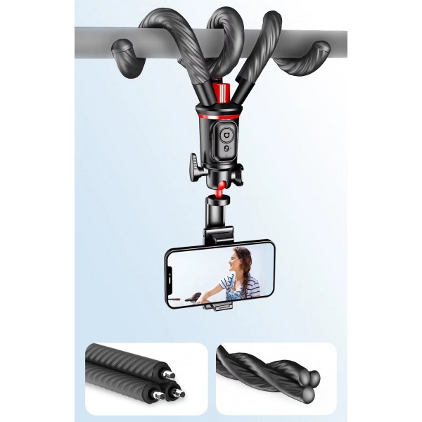 Гнучкий трипод - штатив Flexible Tripod (63,8 см max довжина) для телефону, фото, відео (екшн камери, фотоапарата з різьбою в 1.4'') / Bluetooth пульт / Восьминіг - селфі палиця з місцем для лампи-мікрофона (СS-318) Гнучкий трипод - штатив Flexible Tripod (63,8 см max довжина) для телефону, фото, відео (екшн камери, фотоапарата з різьбою в 1.4'') / Bluetooth пульт / Восьминіг - селфі палиця з місцем для лампи-мікрофона (СS-318)