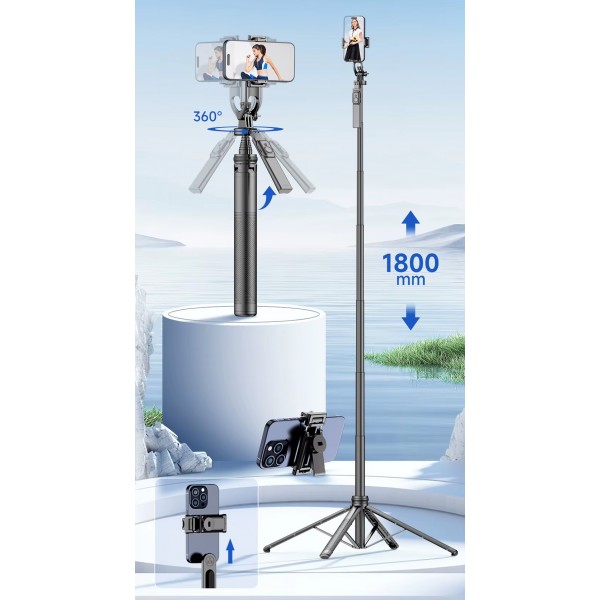 Трипод - штатив Quadropod (180 см max. висота) для телефону, фото, відео 360° (екшн камери, фотоапарата з різьбою у 1.4'') / Bluetooth 5.2 пульт / Стедікам - селфі палиця (СS-319) Трипод - штатив Quadropod (180 см max. висота) для телефону, фото, відео 360° (екшн камери, фотоапарата з різьбою у 1.4'') / Bluetooth 5.2 пульт / Стедікам - селфі палиця (СS-319)