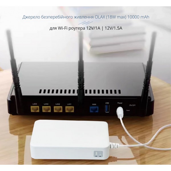 Джерело безперебійного живлення OLAX 10000 mAh 18W для Wi-Fi роутера 12V/1A-1.5A, ДБЖ UPS (CS-284)