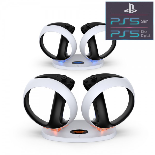 Зарядна док станція DOBE підставка для контролера PS5 VR2 Sense окуляри віртуальної реальності консолі Sony PlayStation 5: PS5 / PS5 Slim з LED підсвічуванням статусу зарядки геймпада