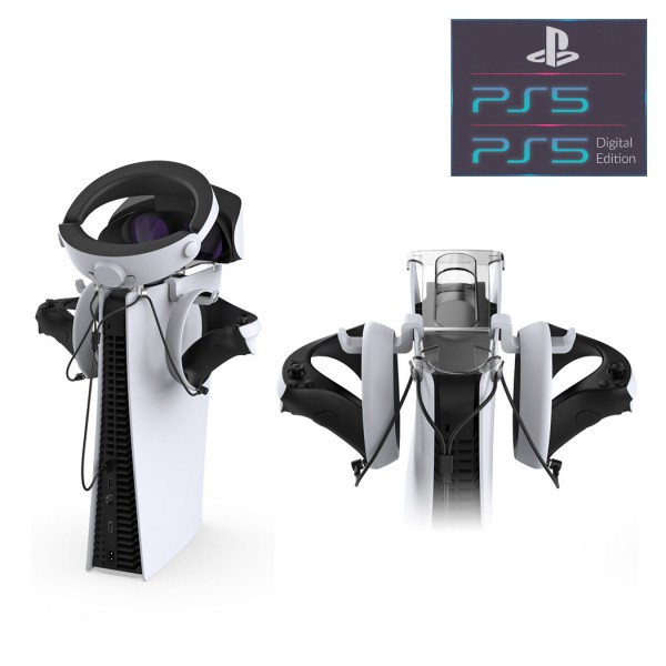 Підставка DOBE для окулярів віртуальної реальності PlayStation VR2 + кріплення для контролера Sense (2шт.) + зарядний кабель USB-A / подвійний USB Type-C для геймпада DualSense консолі Sony PS5 / PS5 Digital Edition