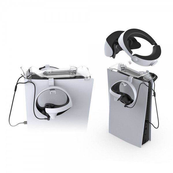Підставка DOBE для окулярів віртуальної реальності PlayStation VR2 + кріплення для контролера Sense (2шт.) + зарядний кабель USB-A / подвійний USB Type-C для геймпада DualSense консолі Sony PS5 / PS5 Digital Edition