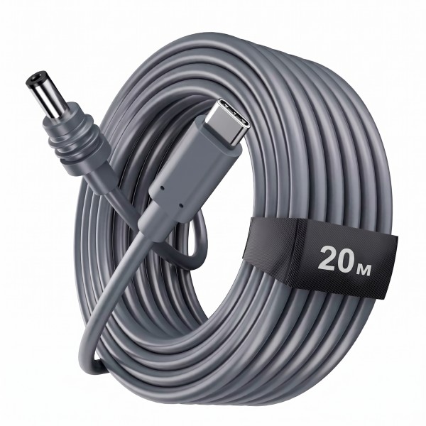 Кабель DC connector / USB Type-C 100W (20V/5A) PD (Power Delivery) довжиною в 20 м для живлення супутникової системи Starlink Mini від повербанку / зарядної станції | Старлінк Міні X | Водонепроникний (СS-382)