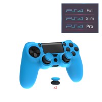 Силиконовый защитный cиний чехол и накладки на стики (thumb grips) DOBE для геймпада DualShock 4 консоли Sony PlayStation 4 (PS4 PRO / PS4 Slim / PS4 Fat)