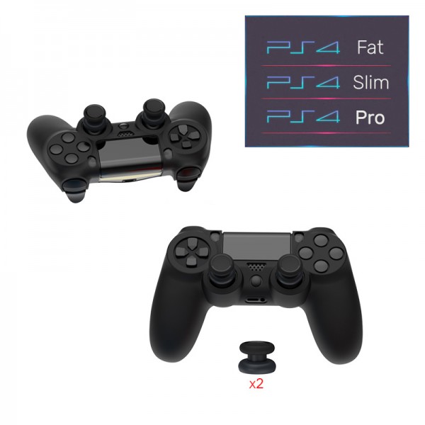 Силиконовый защитный черный чехол и накладки на стики (thumb grips) DOBE для геймпада DualShock 4 консоли Sony PlayStation 4 (PS4 PRO / PS4 Slim / PS4 Fat)