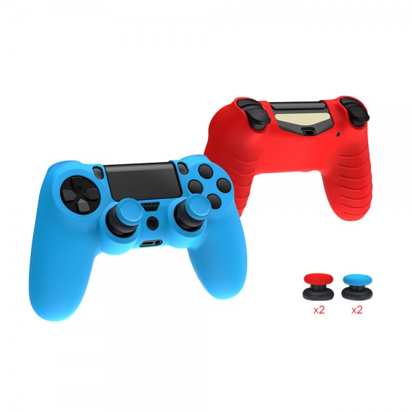 Силиконовый защитный cиний чехол и накладки на стики (thumb grips) DOBE для геймпада DualShock 4 консоли Sony PlayStation 4 (PS4 PRO / PS4 Slim / PS4 Fat)