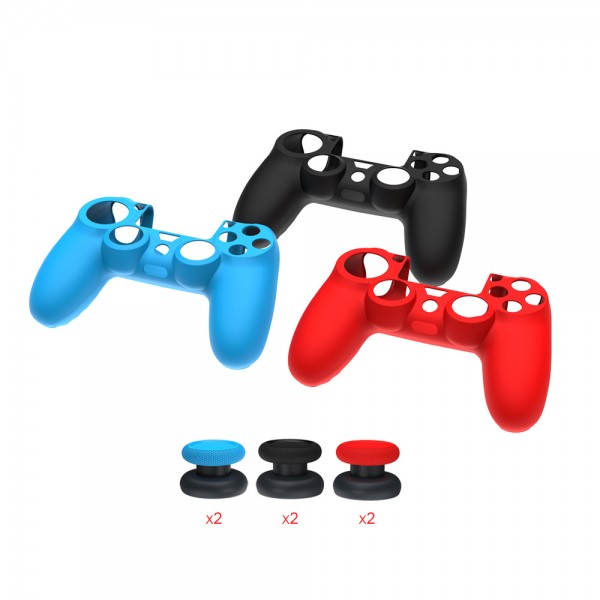 Силиконовый защитный красный чехол и накладки на стики (thumb grips) DOBE для геймпада DualShock 4 консоли Sony PlayStation 4 (PS4 PRO / PS4 Slim / PS4 Fat)