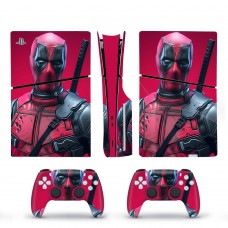 Вінілові наклейки Deadpool на PS5 Slim Disk Drive version + геймпад DualSense + глянцеву частину ігрової консолі Sony PlayStation 5 Slim Disk Drive / Skin