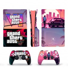 Вінілові наклейки GTA 6 (Grand Theft Auto) на PS5 Slim Disk Drive version + геймпад DualSense + глянцеву частину ігрової консолі Sony PlayStation 5 Slim Disk Drive / Skin
