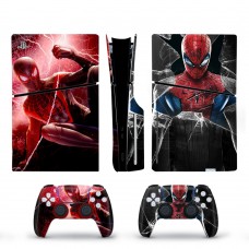 Вінілові наклейки Spider-Man на PS5 Slim Disk Drive version + геймпад DualSense + глянцеву частину ігрової консолі Sony PlayStation 5 Slim Disk Drive / Skin