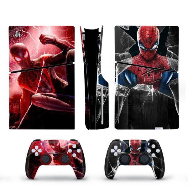 Вінілові наклейки Spider-Man на PS5 Slim Disk Drive version + геймпад DualSense + глянцеву частину ігрової консолі Sony PlayStation 5 Slim Disk Drive / Skin