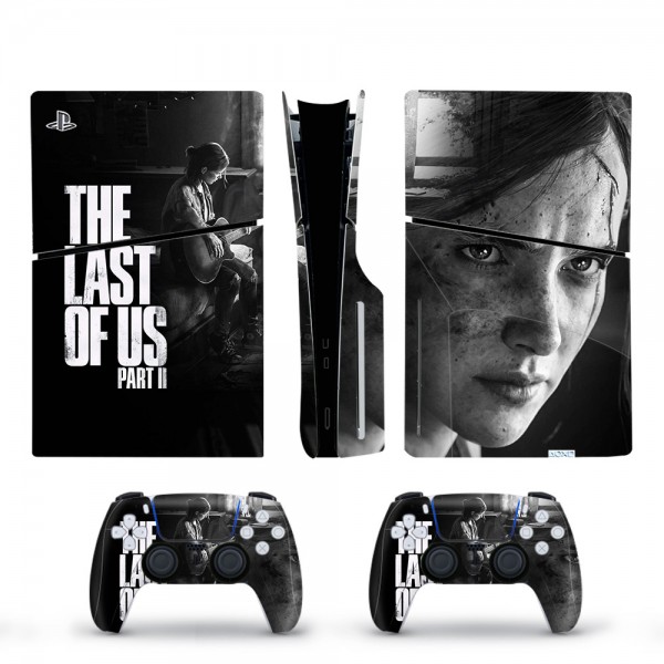 Вінілові наклейки The Last of Us Part ll на PS5 Slim Disk Drive version + геймпад DualSense + глянцеву частину ігрової консолі Sony PlayStation 5 Slim Disk Drive / Skin