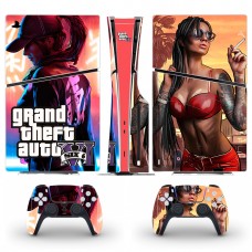 Вінілові наклейки Grand Theft Auto VI на PS5 Slim Disk Drive version / геймпад DualSense / глянцеву частину ігрової консолі Sony PlayStation 5 Slim Disk Drive / Skin