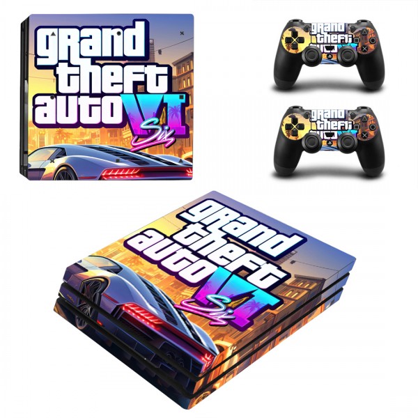 Вінілові наклейки GTA 6 (Grand Theft Auto) на PlayStation 4 PS4 Pro + контролер Dualshock 4 (CS-233)
