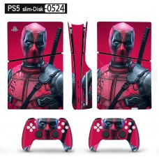 Вінілові наклейки Deadpool на консоль PS5 Slim Disk Drive version + два геймпади DualSense (CS-224)