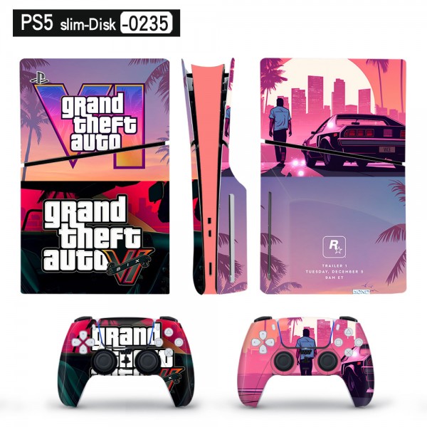 Вінілові наклейки GTA 6 Grand Theft Auto на PS5 Slim Disk Drive version + геймпад DualSense (CS-223)