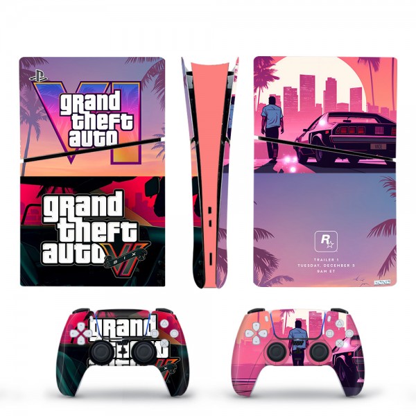 Вінілові наклейки GTA 6 (Grand Theft Auto) на PS5 Slim Digital Edition + геймпад DualSense (CS-219)