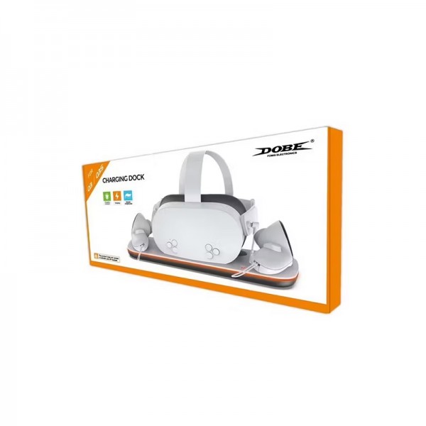Зарядна док станція DOBE з двома акумуляторними батареями 1850 mAh (2220 mWh) для VR окулярів шолома віртуальної реальності Meta Oculus Quest 3 / Oculus Quest 3S та двох контролерів Touch Plus з LED підсвіткою / додатковий USB-A роз'єм