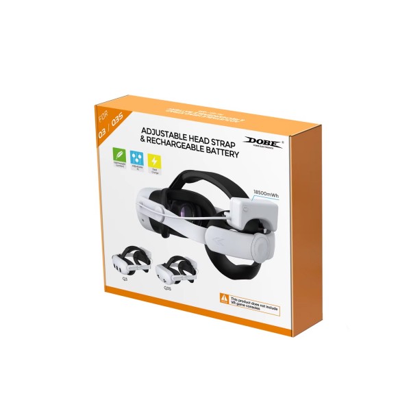 Ремінець із регульованим кріпленням на голову Head Strap + акумуляторна батарея Battery pack 6500 mAh (18500 mWh) DOBE для VR шолома віртуальної реальності Meta Oculus Quest 3 / 3S | Skin Friendly матеріали