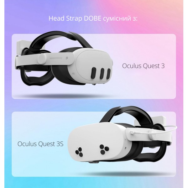 Ремінець із регульованим кріпленням на голову Head Strap + акумуляторна батарея Battery pack 6500 mAh (18500 mWh) DOBE для VR шолома віртуальної реальності Meta Oculus Quest 3 / 3S | Skin Friendly матеріали