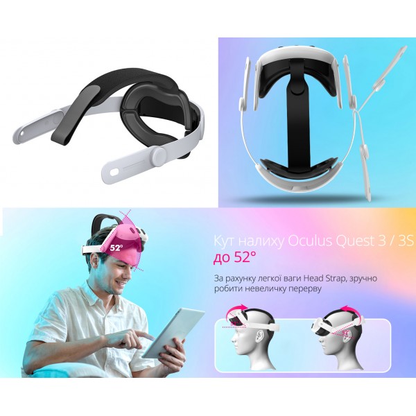 Ремінець з регульованим кріпленням для голови Head Strap DOBE для VR окулярів віртуальної реальності Meta Oculus Quest 3 / 3S | Skin Friendly матеріали: м'яка накладка на голову із задньою частиною
