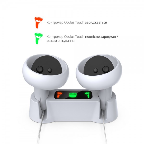 Зарядна док станція DOBE з акумуляторною батареєю 1850 mAh (2 шт ) для контролера Oculus Touch + USB-A роз'єм для VR шолома окулярів віртуальної реальності Meta Oculus Quest 2