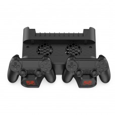 Мультифункціональна вертикальна підставка DOBE для консолей Sony PlayStation 4 (PS4 PRO / PS4 Slim / PS4 Fat) з охолодженням, зарядна станція для геймпадів DualShock 4 з LED підсвічуванням, підставка під 10 дисків