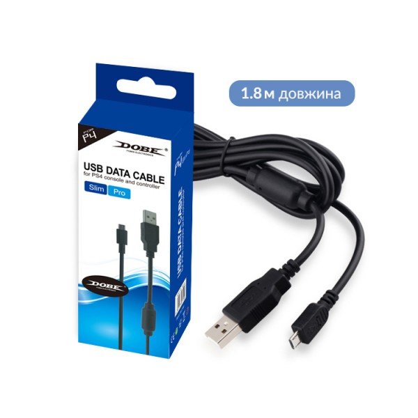 Зарядний кабель передачі даних DOBE 1.8м USB/micro USB для геймпада DualShock 4 консолі-приставки Sony PlayStation PS4 PRO / PS4 Slim / PS4 Fat / PC