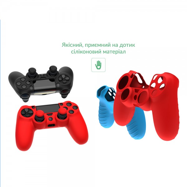 Силіконовий захисний чорний чохол та накладки на стіки (thumb grips) DOBE для геймпада DualShock 4 консолі Sony PlayStation 4 (PS4 PRO / PS4 Slim / PS4 Fat)