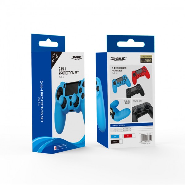 Силіконовий захисний чорний чохол та накладки на стіки (thumb grips) DOBE для геймпада DualShock 4 консолі Sony PlayStation 4 (PS4 PRO / PS4 Slim / PS4 Fat)