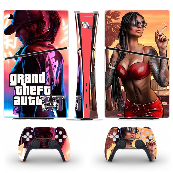 Вінілові наклейки Grand Theft Auto VI на PS5 Slim Digital Edition / геймпад DualSense / глянцеву частину ігрової консолі Sony PlayStation 5 Slim Digital Edition / Skin