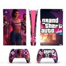 Вінілові наклейки Grand Theft Auto (GTA 6) на PS5 Slim Digital Edition + геймпад DualSense + глянцеву частину ігрової консолі Sony PlayStation 5 Slim Digital Edition / Skin