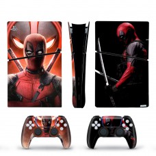 Вінілові наклейки Deadpool на PS5 Slim Digital Edition + геймпад DualSense + глянцеву частину ігрової консолі Sony PlayStation 5 Slim Digital Edition / Skin
