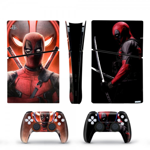 Вінілові наклейки Deadpool на PS5 Slim Digital Edition + геймпад DualSense + глянцеву частину ігрової консолі Sony PlayStation 5 Slim Digital Edition / Skin