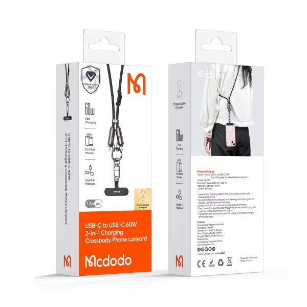Універсальний ремінець - зарядний кабель Мcdodo USB Type-C / USB Type-C 60W (1.2м) для чохла телефона, смартфона, iPhone (СS-350)