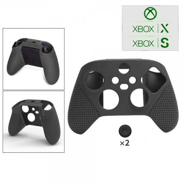 Силіконовий захисний чорний чохол-кейс DOBE для геймпаду Microsoft Wireless Controller консолі Xbox Series S | X, дві накладки на стіки (thumb grips)