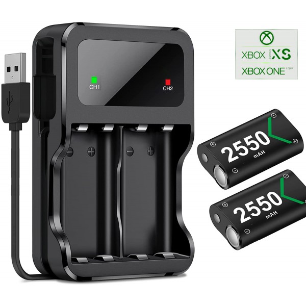 Зарядна dock станція BEBONCOOL з двома акумуляторними батареями ємністю 2550 mAh для геймпада Microsoft Wireless Controller консолі Xbox Series X|S, Xbox One X / Xbox One S / Xbox One з LED підсвіткою статусу зарядки