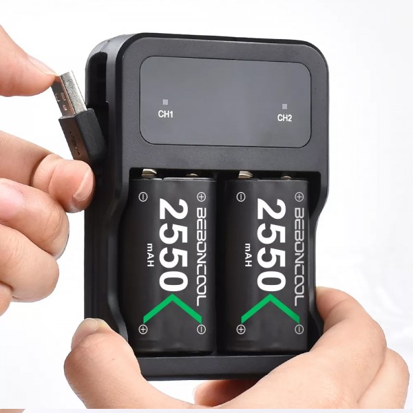 Зарядна dock станція BEBONCOOL з двома акумуляторними батареями ємністю 2550 mAh для геймпада Microsoft Wireless Controller консолі Xbox Series X|S, Xbox One X / Xbox One S / Xbox One з LED підсвіткою статусу зарядки