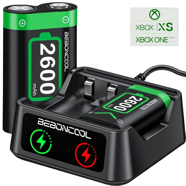 Зарядна dock станція BEBONCOOL з двома акумуляторними батареями ємністю 2600 mAh для геймпада Microsoft Wireless Controller консолі Xbox Series X|S, Xbox One X / Xbox One S / Xbox One з LED підсвіткою статусу зарядки