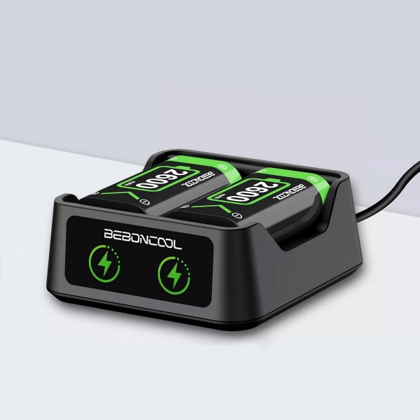 Зарядна dock станція BEBONCOOL з двома акумуляторними батареями ємністю 2600 mAh для геймпада Microsoft Wireless Controller консолі Xbox Series X|S, Xbox One X / Xbox One S / Xbox One з LED підсвіткою статусу зарядки