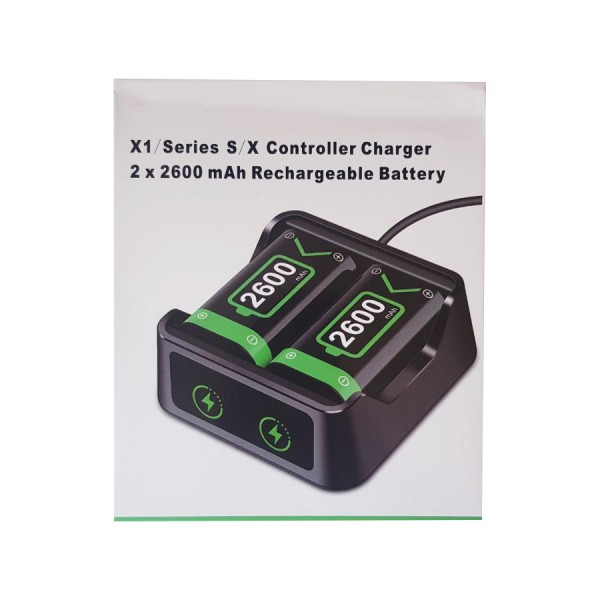 Зарядна dock станція BEBONCOOL з двома акумуляторними батареями ємністю 2600 mAh для геймпада Microsoft Wireless Controller консолі Xbox Series X|S, Xbox One X / Xbox One S / Xbox One з LED підсвіткою статусу зарядки