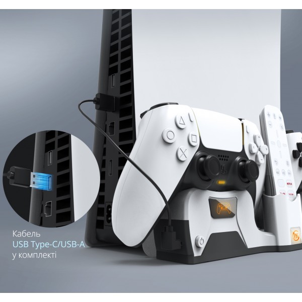 Настінне кріплення + Зарядна станція JYS для консолі PS5 / PS5 Slim / PS5 Pro (Disk Drive/Digital Edition) та контролера DualSense | DualSense Edge + Гачок-тримач навушники PS5 Pulse 3D / PULSE Elite | Кронштейн на стіну Sony PlayStation 5