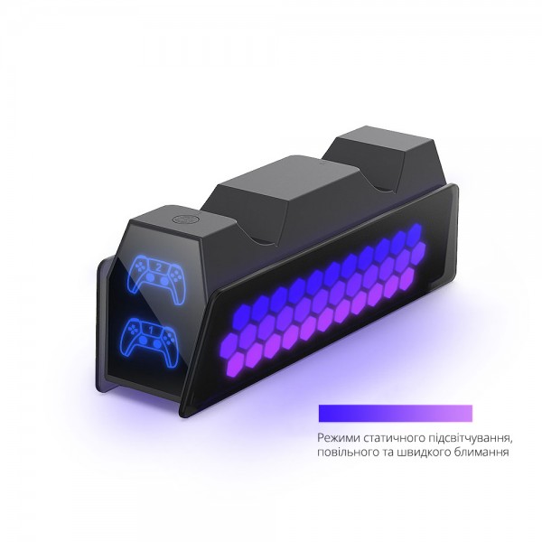 Подвійна зарядна док станція DOBE підставка для контролера DualSense / DualSense Edge консолі PS5 / PS5 Slim / PS5 Pro (Digital Edition / Disk Drive) з LED підсвіткою статусу зарядки геймпада, джойстика Sony PlayStation 5