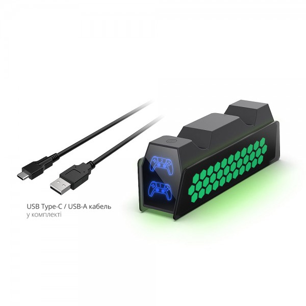 Подвійна зарядна док станція DOBE підставка для контролера DualSense / DualSense Edge консолі PS5 / PS5 Slim / PS5 Pro (Digital Edition / Disk Drive) з LED підсвіткою статусу зарядки геймпада, джойстика Sony PlayStation 5
