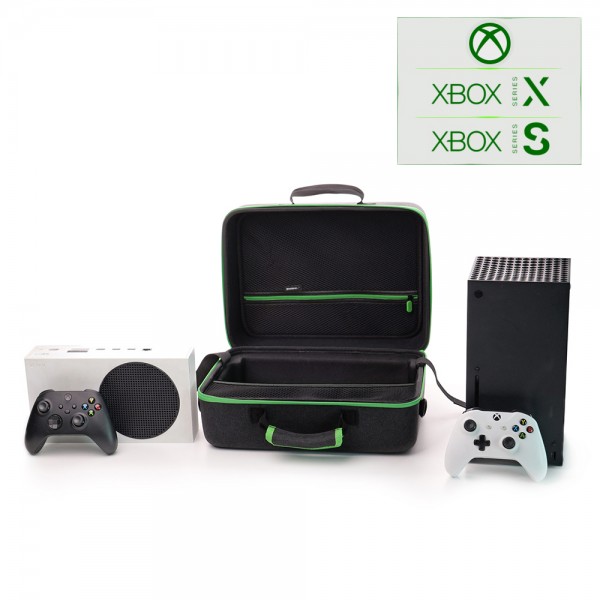 Дорожня сумка-чохол DOBE для перенесення ігрової консолі Xbox Series S / Xbox Series X | Два контролери-геймпади Microsoft Wireless Controller | Кабелі | Аксесуари / Водонепроникний матеріал кейсу