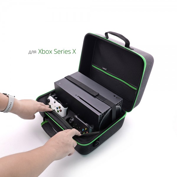 Дорожня сумка-чохол DOBE для перенесення ігрової консолі Xbox Series S / Xbox Series X | Два контролери-геймпади Microsoft Wireless Controller | Кабелі | Аксесуари / Водонепроникний матеріал кейсу